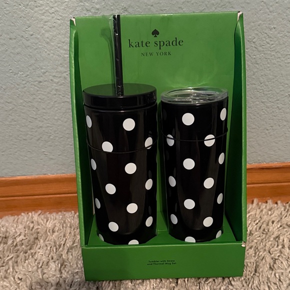 kate spade Other - Kate Spade Black Tumbler Set with White Polka Dots